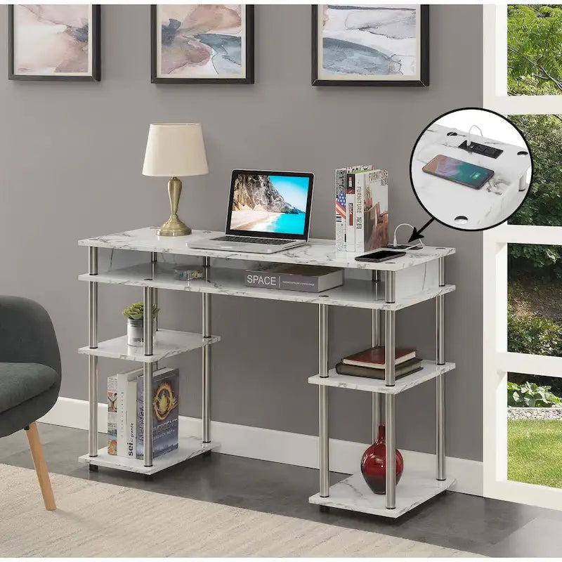 Convenience Concepts Designs2Go Bureau d'étudiant avec station de charge et étagères, sans outils