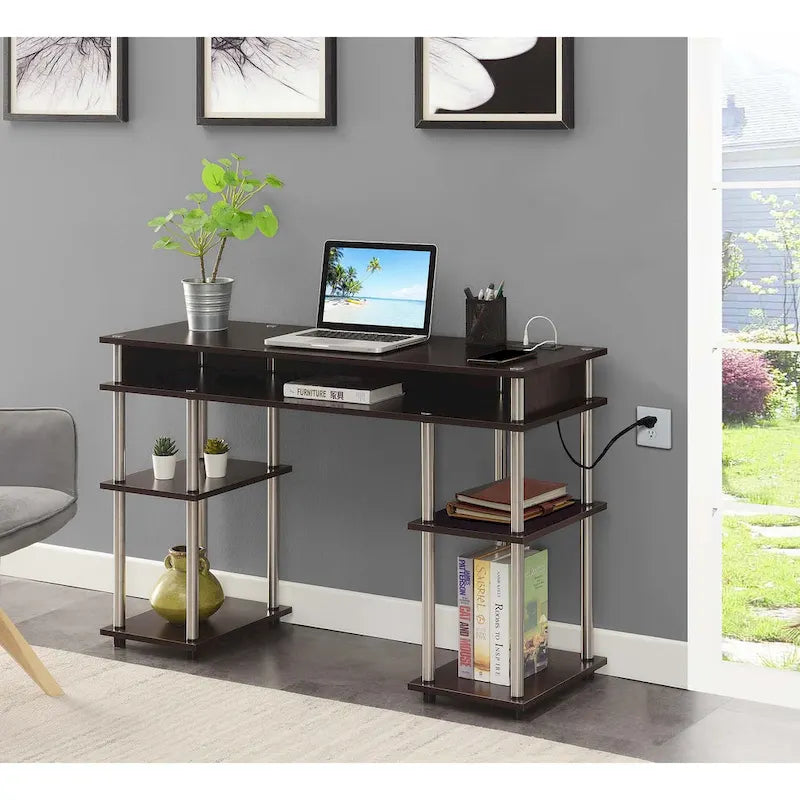 Convenience Concepts Designs2Go Bureau d'étudiant avec station de charge et étagères, sans outils
