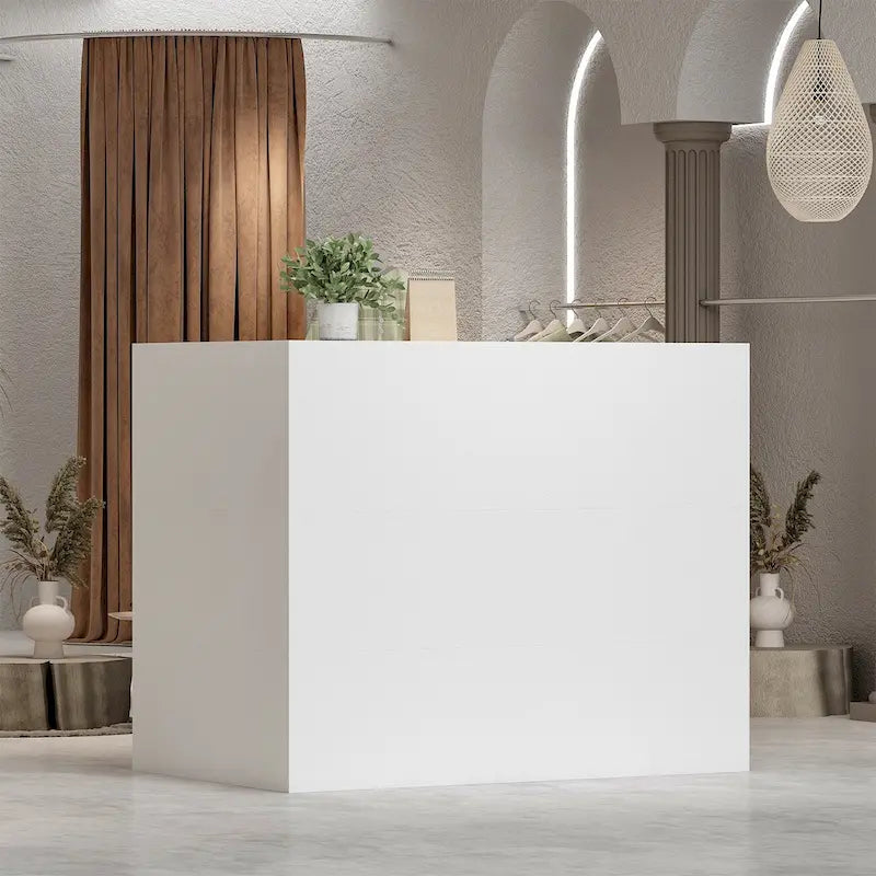 Bureau de réception en bois en forme de L Timechee 55.9W 48.4H avec tiroir à serrure