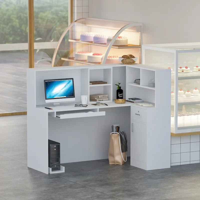 Bureau de réception en bois en forme de L Timechee 55.9W 48.4H avec tiroir à serrure