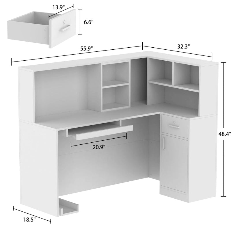 Bureau de réception en bois en forme de L Timechee 55.9W 48.4H avec tiroir à serrure