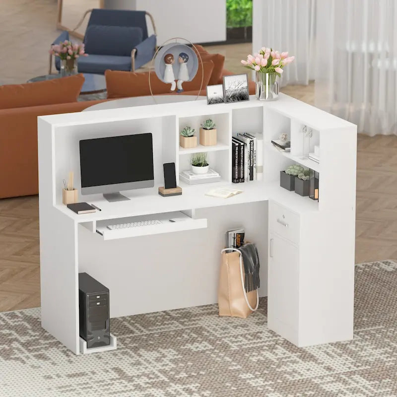 Bureau de réception en bois en forme de L Timechee 55.9W 48.4H avec tiroir à serrure