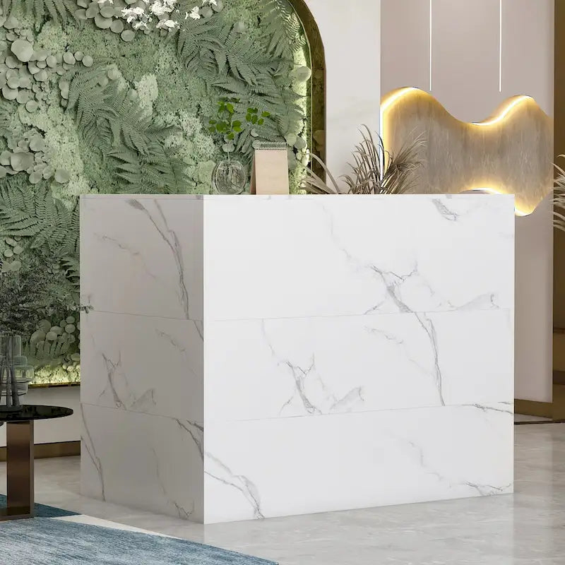 Bureau de réception en bois en forme de L Timechee 55.9W 48.4H avec tiroir à serrure