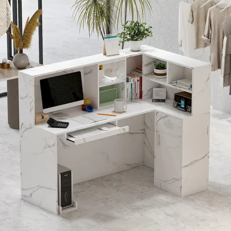 Bureau de réception en bois en forme de L Timechee 55.9W 48.4H avec tiroir à serrure