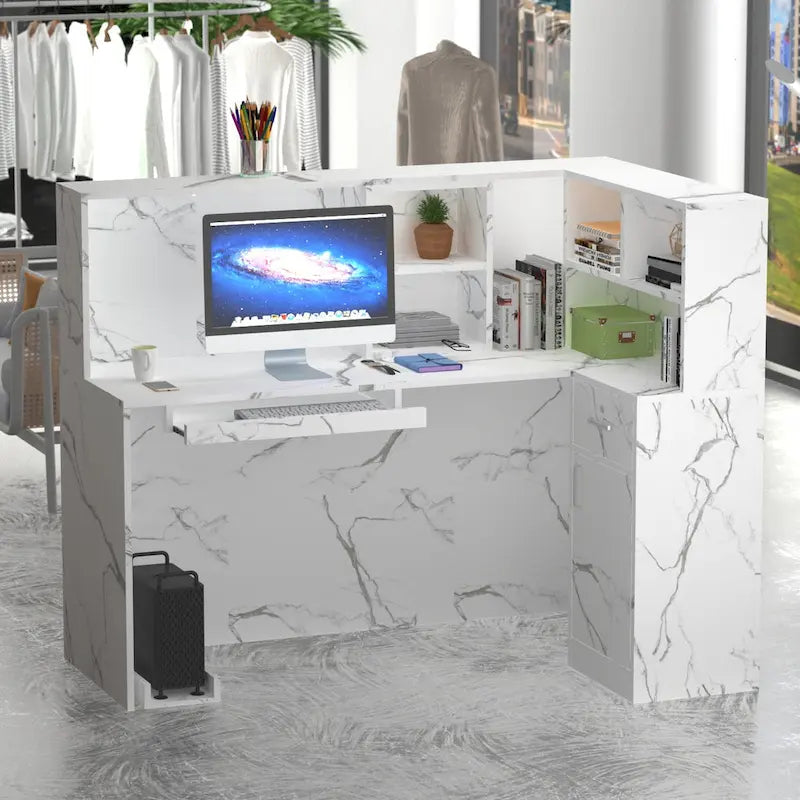 Bureau de réception en bois en forme de L Timechee 55.9W 48.4H avec tiroir à serrure
