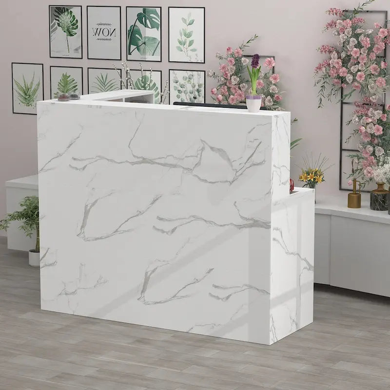Bureau de réception en bois en forme de L Timechee 55.9W 48.4H avec tiroir à serrure