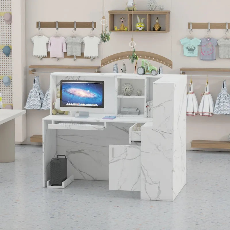 Bureau de réception en bois en forme de L Timechee 55.9W 48.4H avec tiroir à serrure