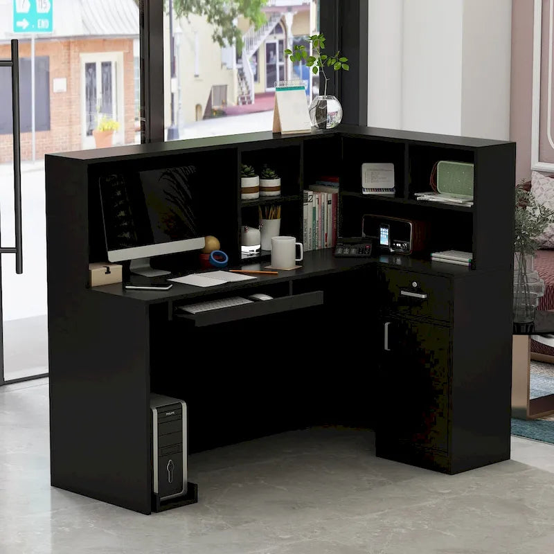 Bureau de réception en bois en forme de L Timechee 55.9W 48.4H avec tiroir à serrure