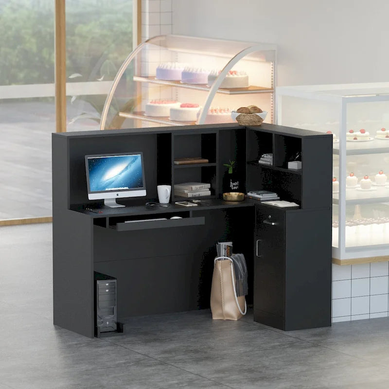 Bureau de réception en bois en forme de L Timechee 55.9W 48.4H avec tiroir à serrure
