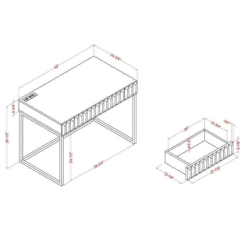 Bureau d'ordinateur Bird Modern en métal de 42 pouces avec ports USB par Furniture of America