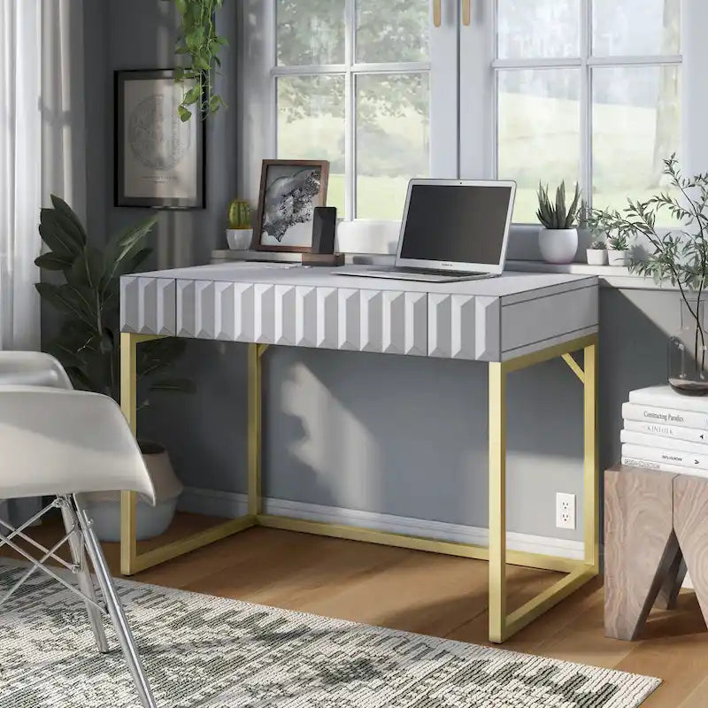 Bureau d'ordinateur Bird Modern en métal de 42 pouces avec ports USB par Furniture of America