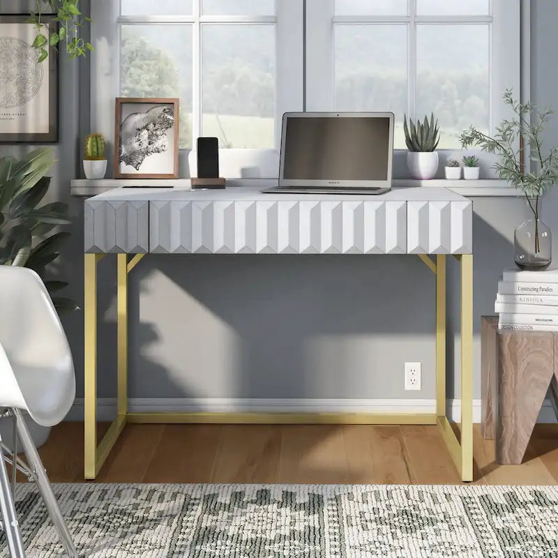 Bureau d'ordinateur Bird Modern en métal de 42 pouces avec ports USB par Furniture of America