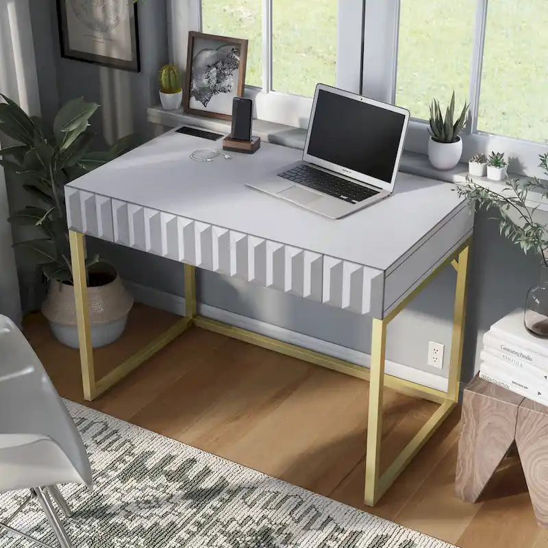 Bureau d'ordinateur Bird Modern en métal de 42 pouces avec ports USB par Furniture of America