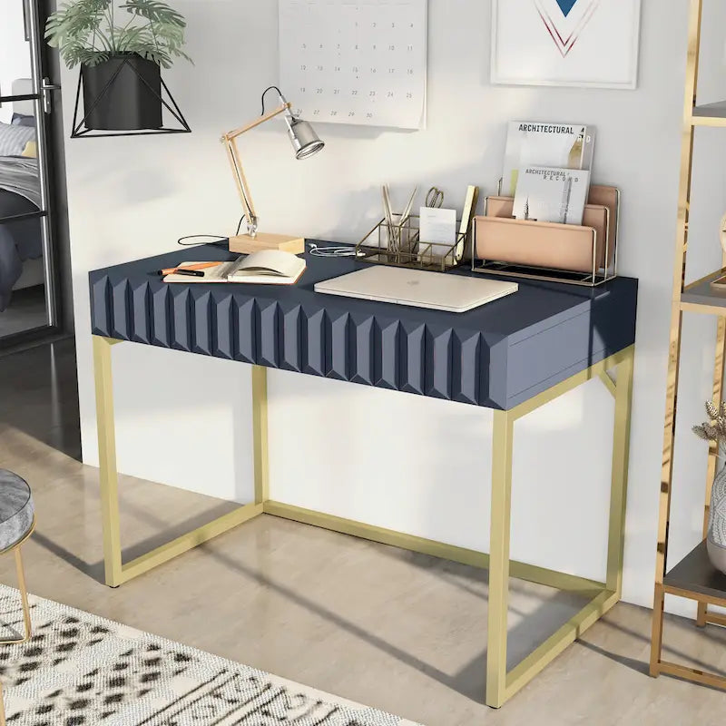 Bureau d'ordinateur Bird Modern en métal de 42 pouces avec ports USB par Furniture of America