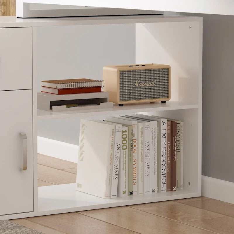Bureau d'ordinateur d'angle Timechee de 55 pouces avec tiroirs et armoire, blanc