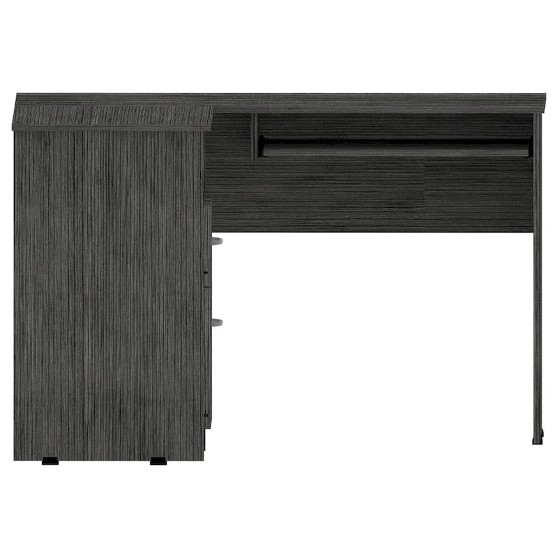 TUHOME Bureau d'angle Mix avec étagères ouvertes, 2 tiroirs et tablette clavier escamotable