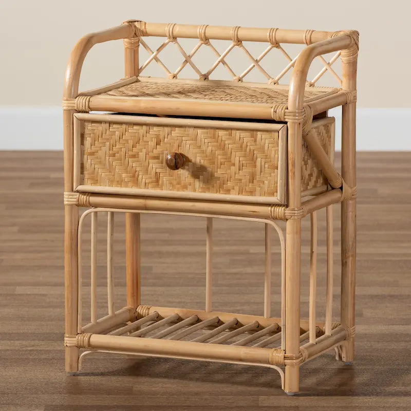 Kobie Modern Bohemian Natural Brown Rattan 1-Drawer Nightstand