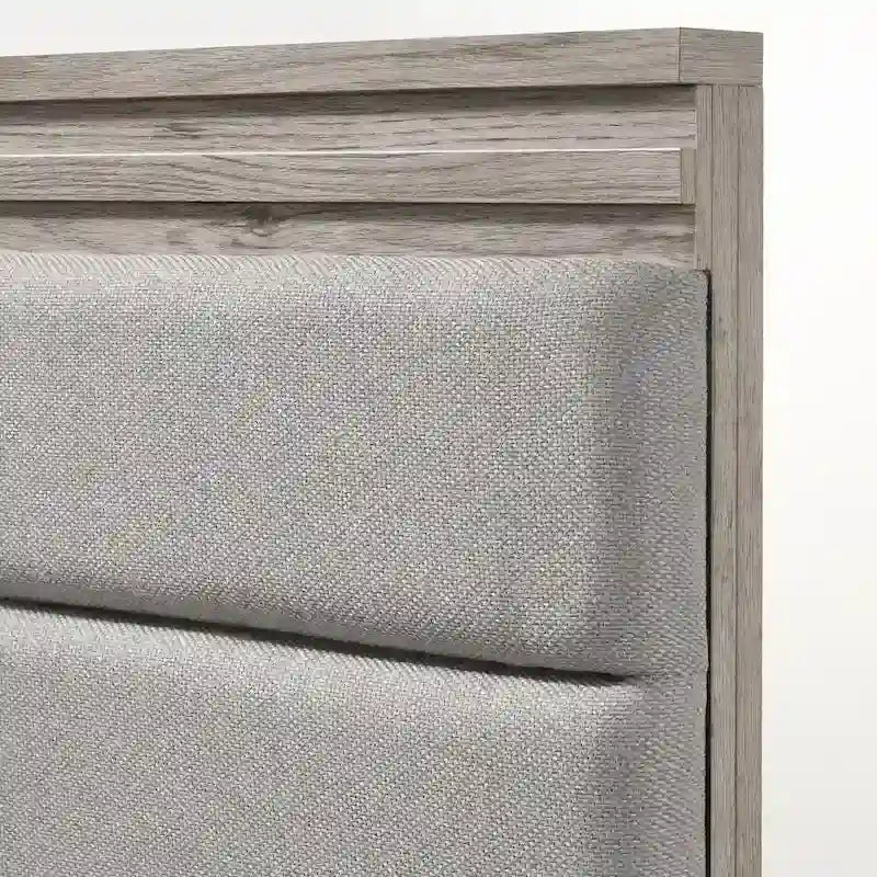 Lit mural capitonné en bois Alvear de Roundhill Furniture avec lumières LED blanches, 2 tables de chevet, gris patiné