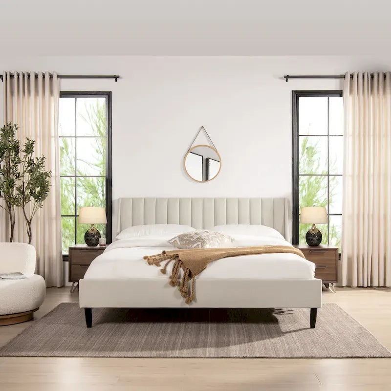 Lit Plateforme King Willow Vertical Capitonnée en Lin