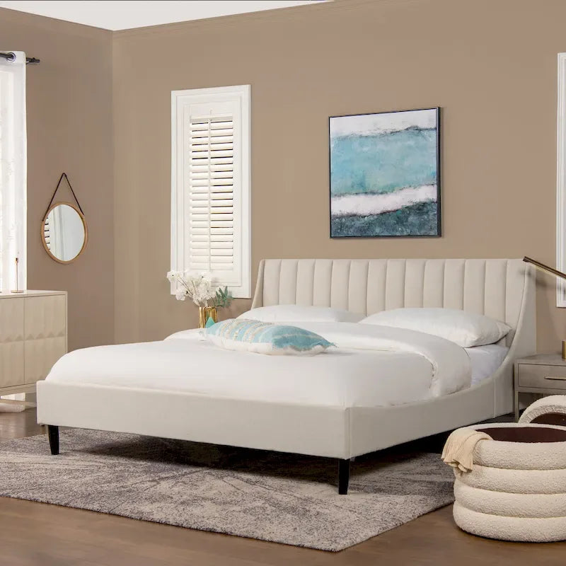 Lit Plateforme King Willow Vertical Capitonnée en Lin