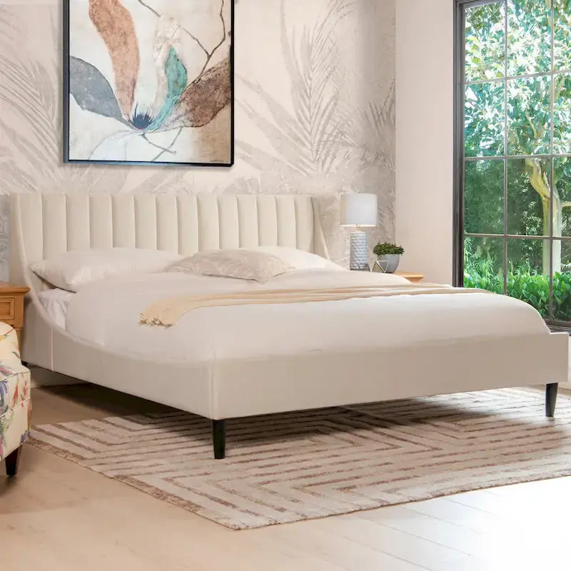 Lit Plateforme King Willow Vertical Capitonnée en Lin