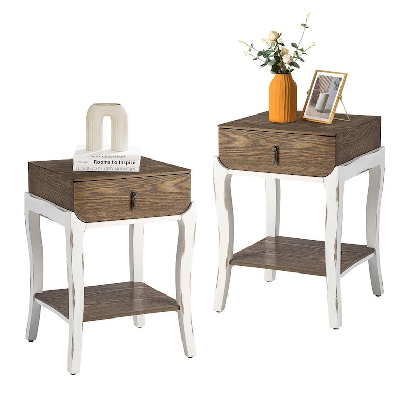 Table d'appoint COSIEST avec 1 tiroir et étagère de rangement