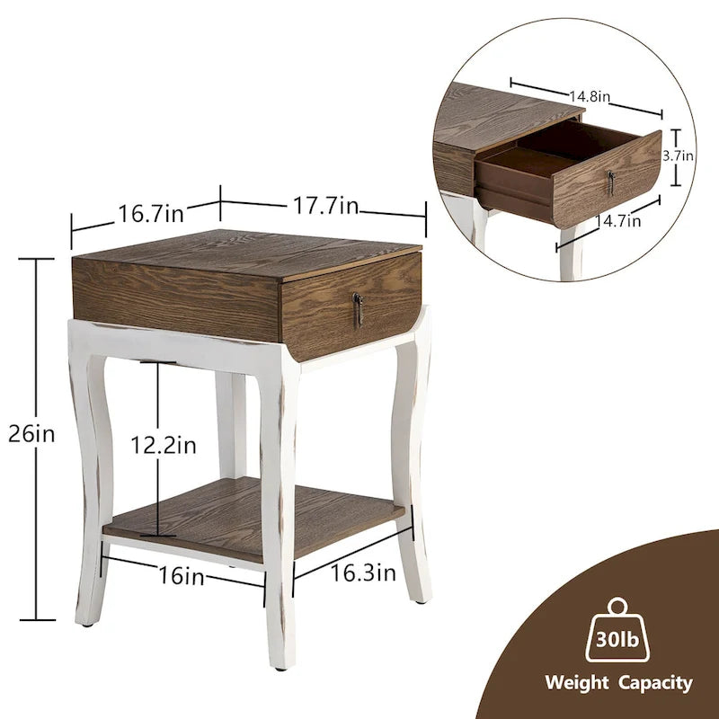 Table d'appoint COSIEST avec 1 tiroir et étagère de rangement