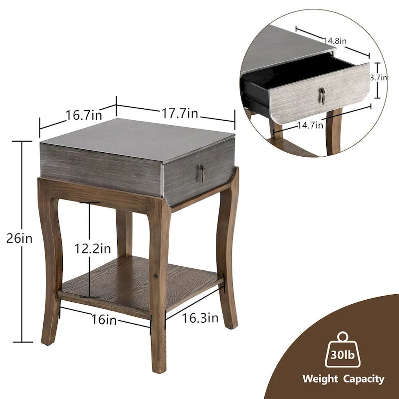 Table d'appoint COSIEST avec 1 tiroir et étagère de rangement