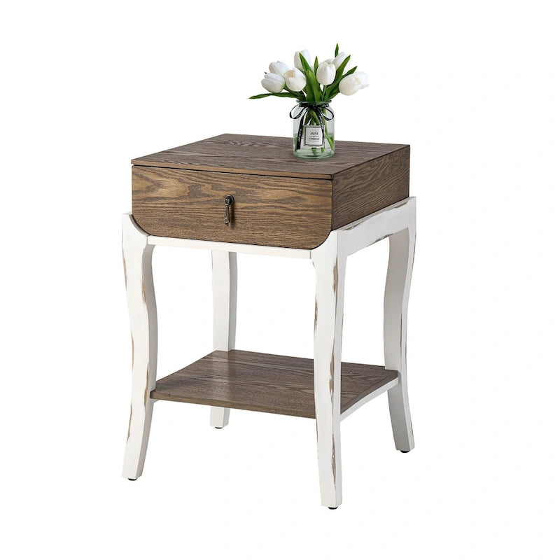 Table d'appoint COSIEST avec 1 tiroir et étagère de rangement