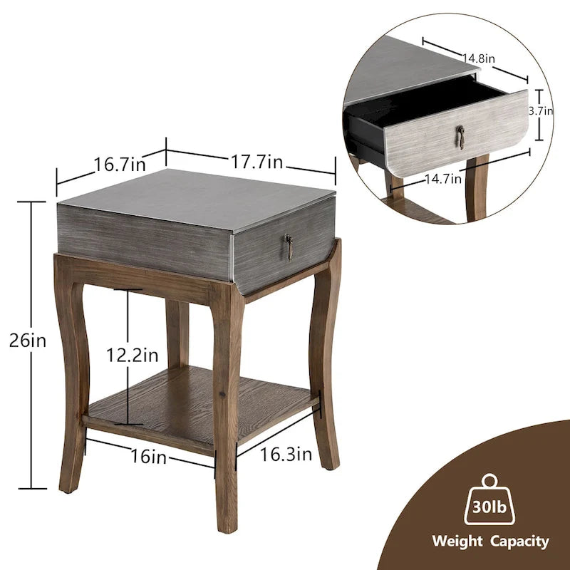 Table d'appoint COSIEST avec 1 tiroir et étagère de rangement