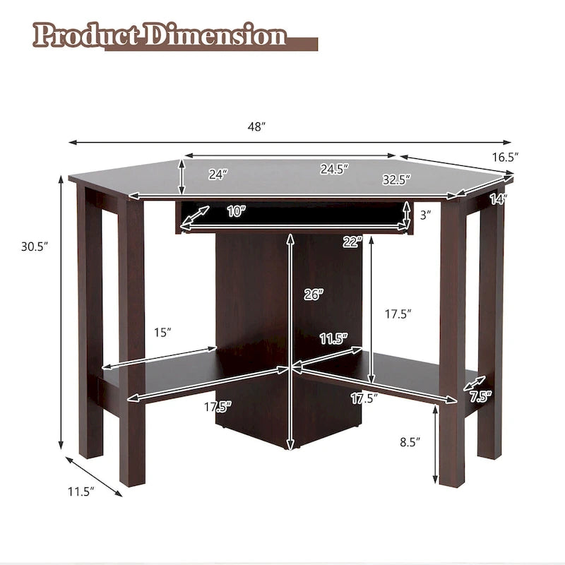 Bureau d'ordinateur d'angle en bois avec tiroir, table de bureau/d'étude