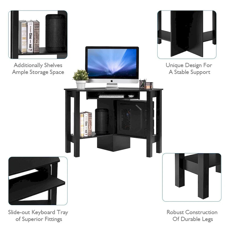 Bureau d'ordinateur d'angle en bois avec tiroir, table de bureau/d'étude