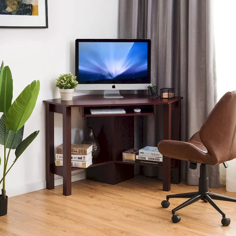 Bureau d'ordinateur d'angle en bois avec tiroir, table de bureau/d'étude