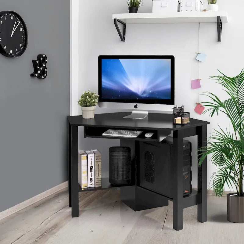 Bureau d'ordinateur d'angle en bois avec tiroir, table de bureau/d'étude