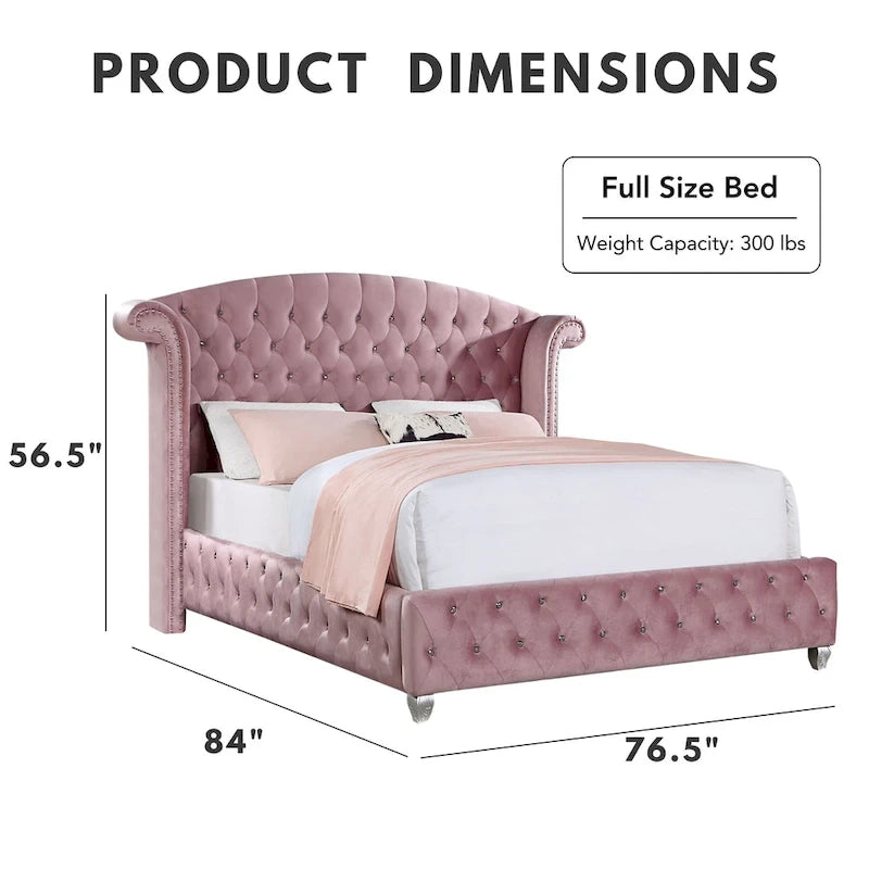 Lit capitonné rose à dossier haut Vyvi Glam de Furniture of America
