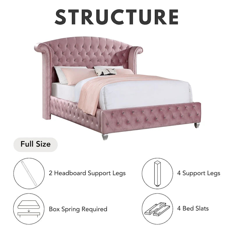 Lit capitonné rose à dossier haut Vyvi Glam de Furniture of America
