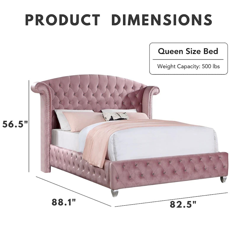 Lit capitonné rose à dossier haut Vyvi Glam de Furniture of America