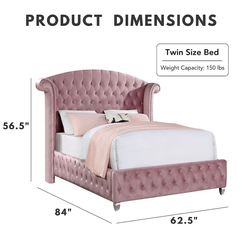 Lit capitonné rose à dossier haut Vyvi Glam de Furniture of America