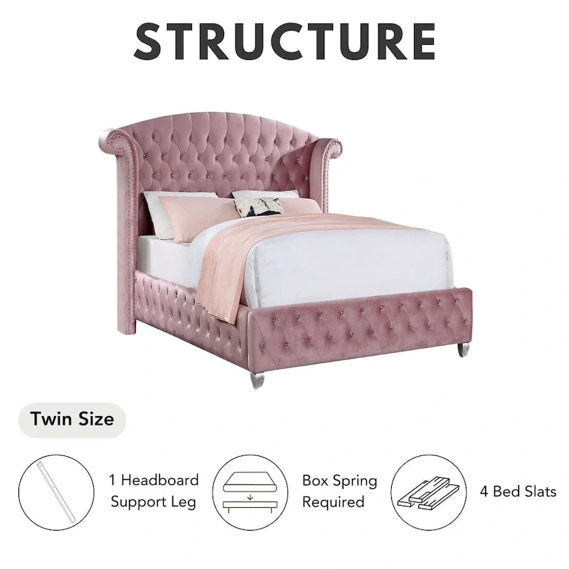 Lit capitonné rose à dossier haut Vyvi Glam de Furniture of America