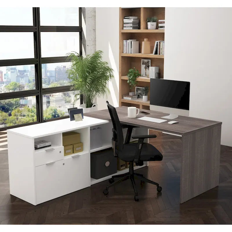 Bureau d'angle Bestar i3 Plus avec 2 tiroirs