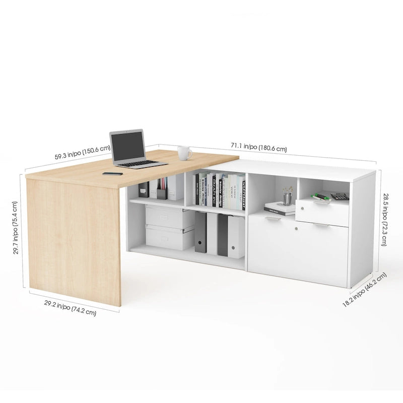 Bureau d'angle Bestar i3 Plus avec 2 tiroirs