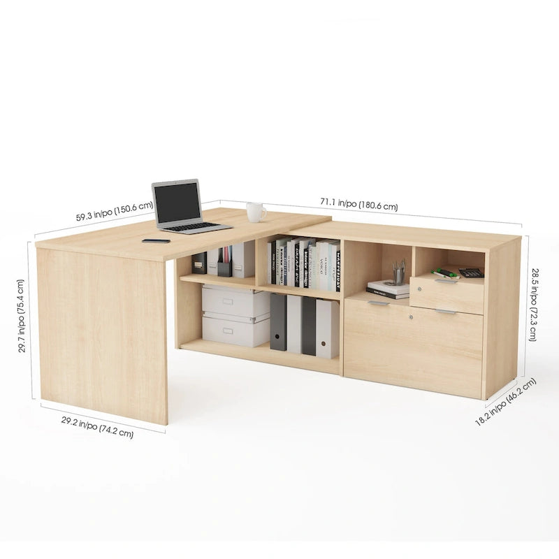 Bureau d'angle Bestar i3 Plus avec 2 tiroirs