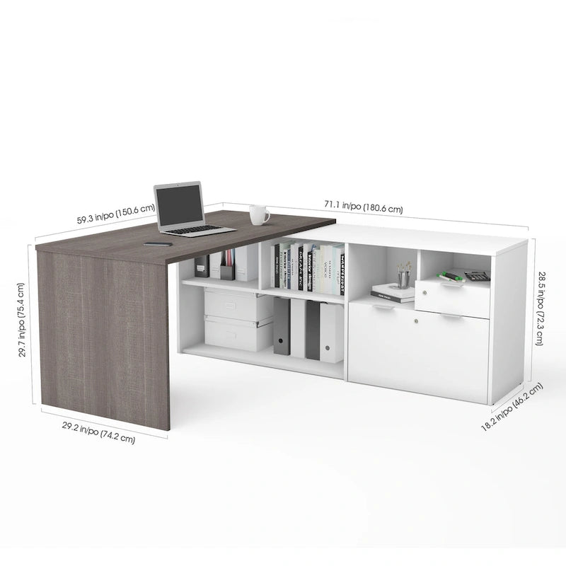 Bureau d'angle Bestar i3 Plus avec 2 tiroirs