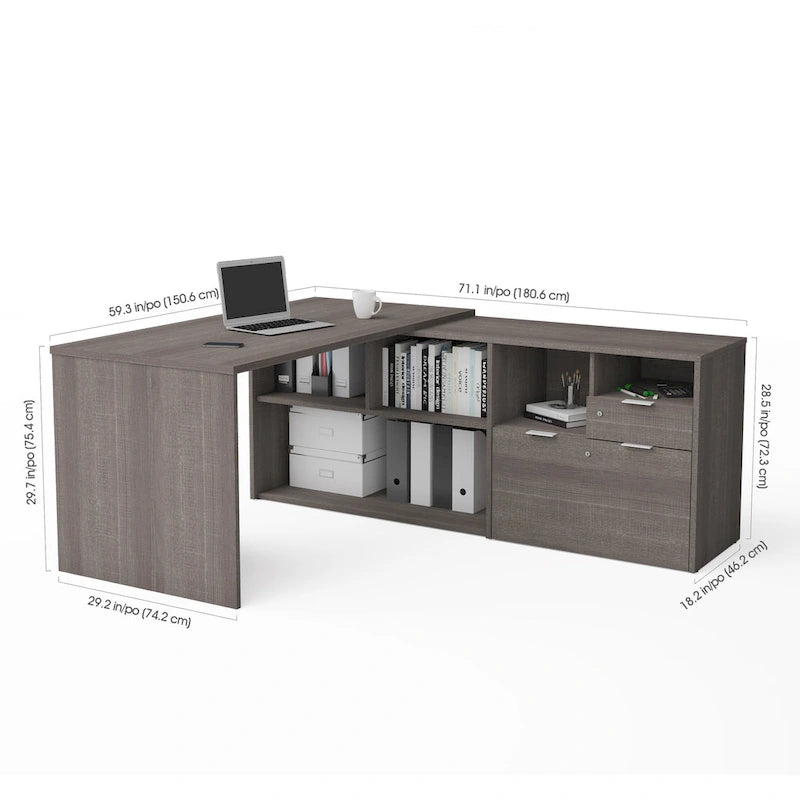 Bureau d'angle Bestar i3 Plus avec 2 tiroirs