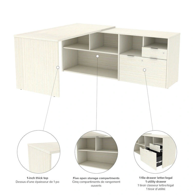 Bureau d'angle Bestar i3 Plus avec 2 tiroirs