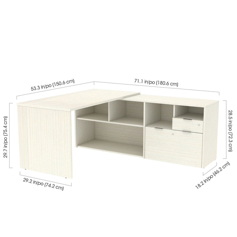 Bureau d'angle Bestar i3 Plus avec 2 tiroirs