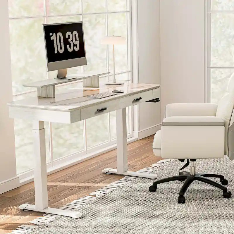 Eureka Ergonomic Bureau debout 55 Slate Stone Bureau de Direction avec 2 Tiroirs et Support Moniteur