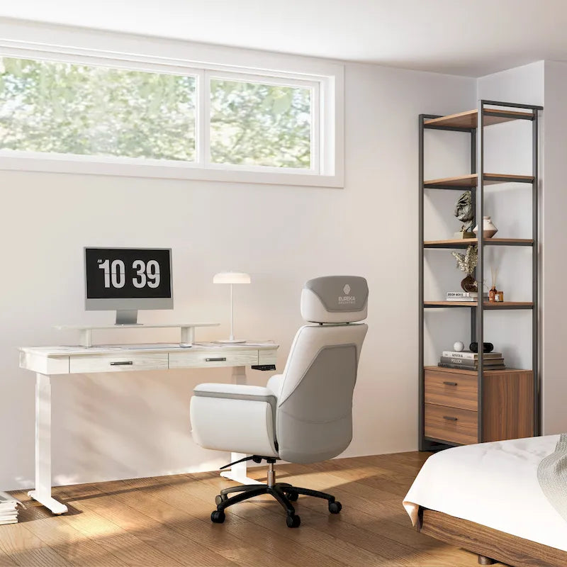 Eureka Ergonomic Bureau debout 55 Slate Stone Bureau de Direction avec 2 Tiroirs et Support Moniteur