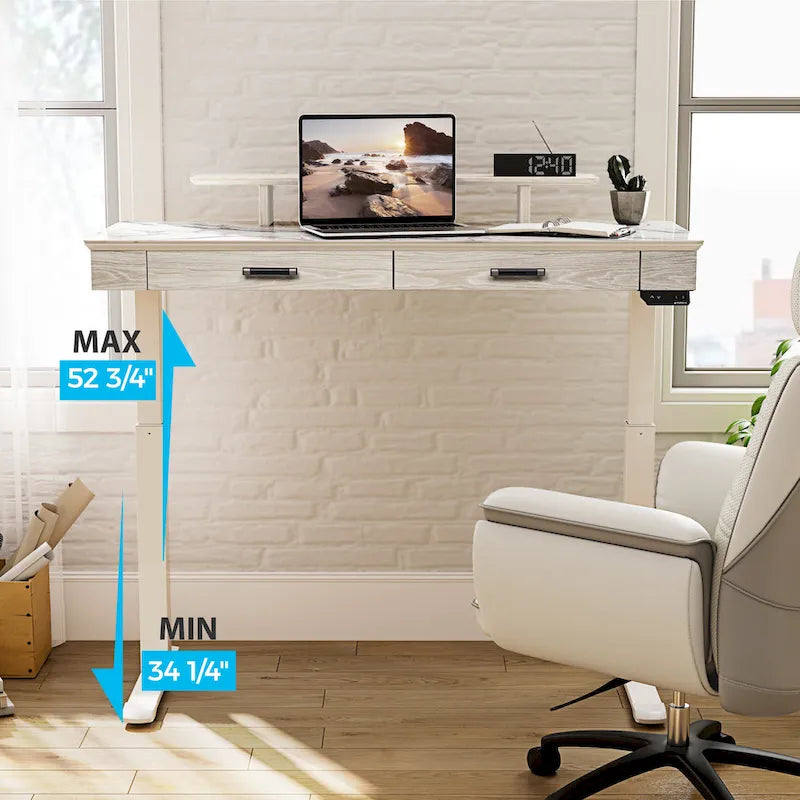 Eureka Ergonomic Bureau debout 55 Slate Stone Bureau de Direction avec 2 Tiroirs et Support Moniteur