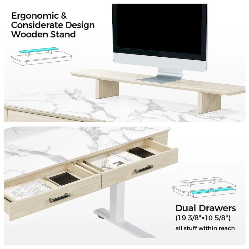 Eureka Ergonomic Bureau debout 55 Slate Stone Bureau de Direction avec 2 Tiroirs et Support Moniteur